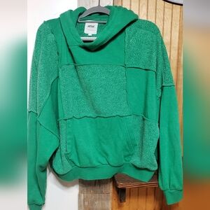 Aerie Patchwork Green Sherpa Hoodie Pullover Jacket Med